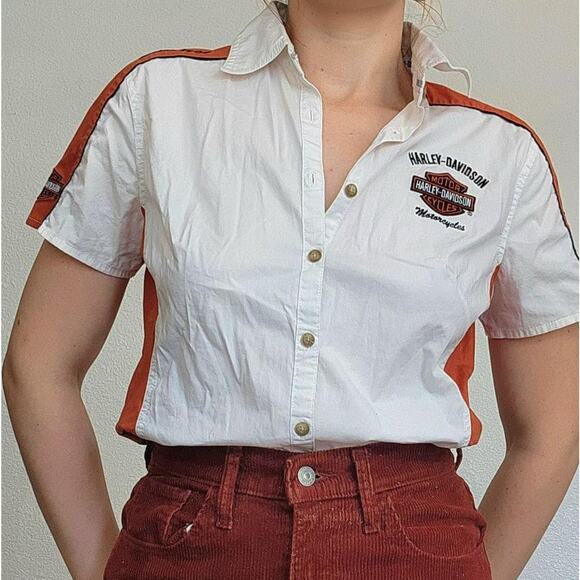 Harley Davidson Women's Embroidered Button Down Shirt 1W Burnt Orange Patch - Picture 1 of 8